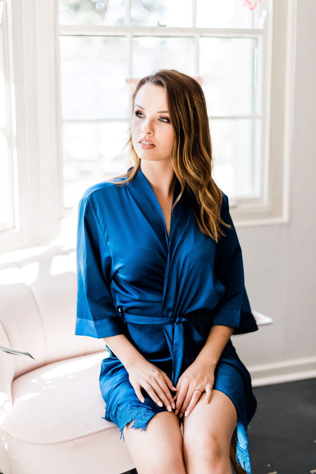 Satin Plain Robe- Sapphire – Love Lace Bridal
