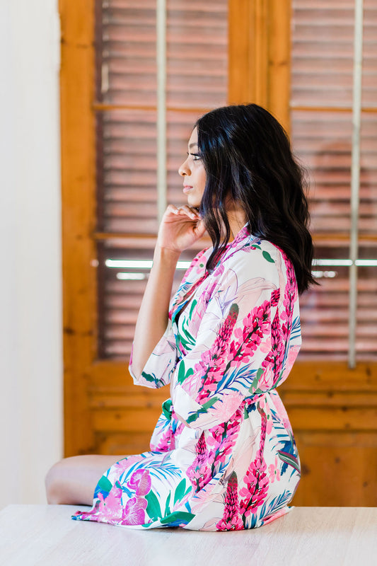 Botanical Floral Satin Robe