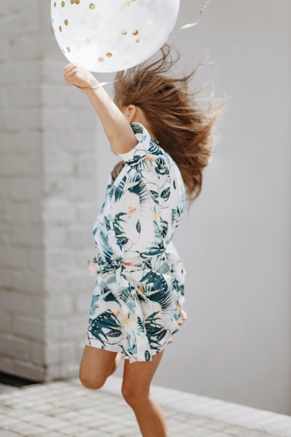 Mini Blue Palm Satin Robe