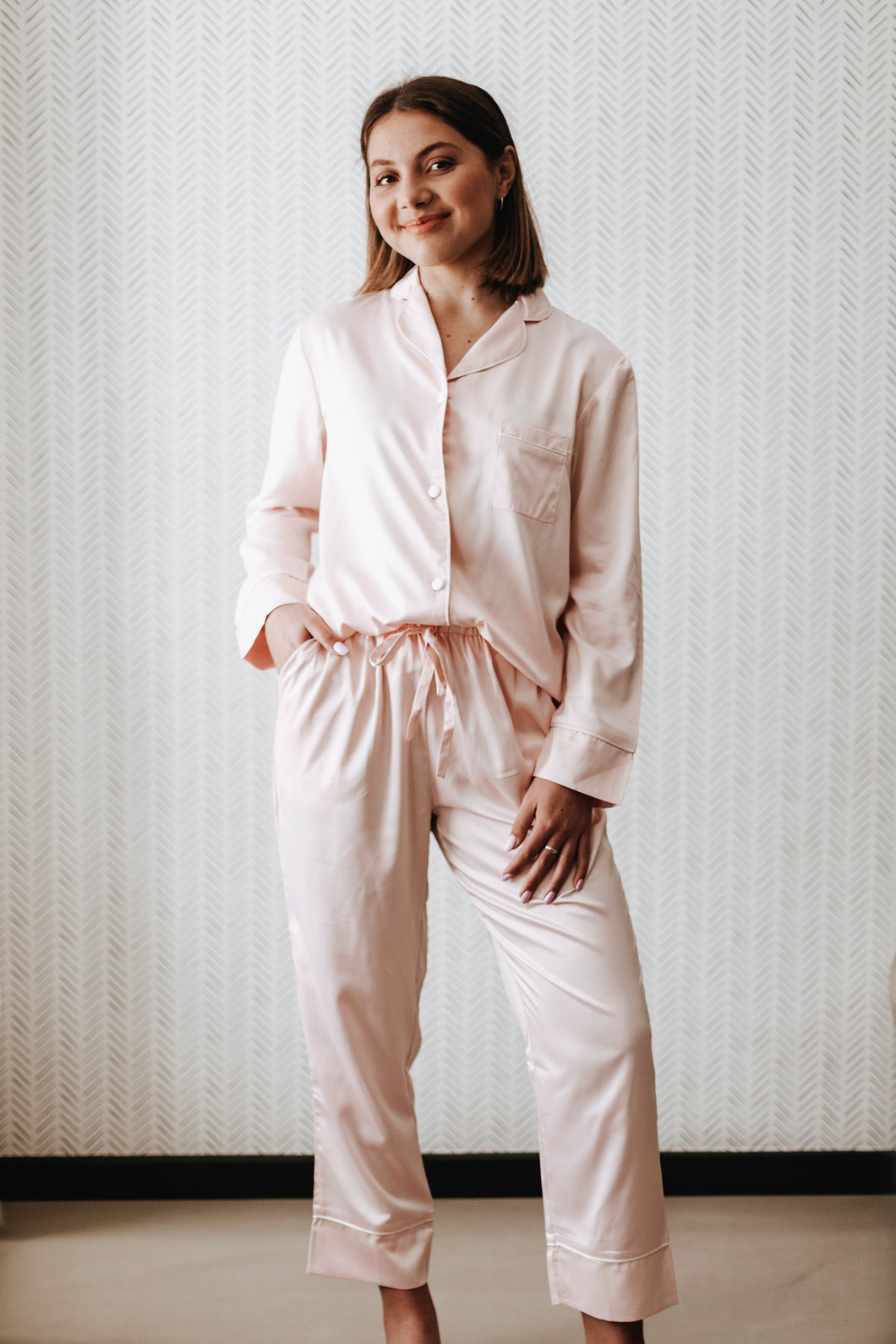 Matt Satin Winter PJ set- Blush