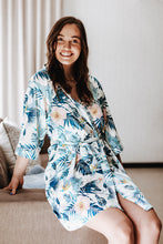 Load image into Gallery viewer, Blue Palm Satin Robe
