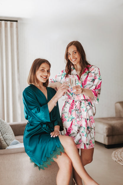 Botanical Floral Satin Robe